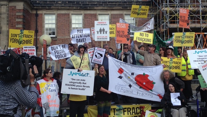 Anti-fracking protesters gathered outside North Yorkshire County Council earlier today. Photo: Friends of the Earth UK